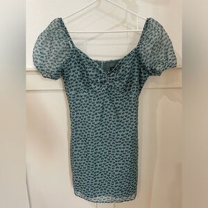 Blue Blush Women’s Blue Green Patterned Puff Sleeve Mini Dress